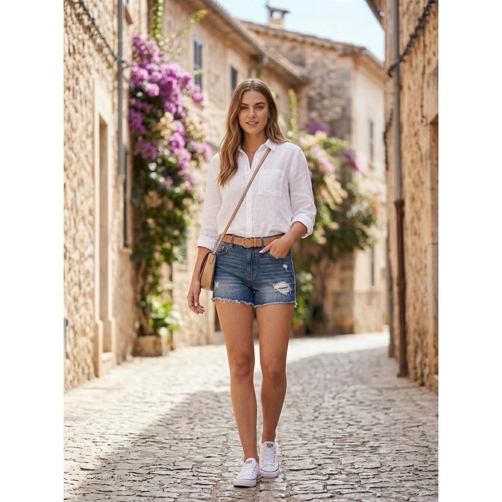 Paige Daryn Short Izza Destructed Denim Cutoff Shorts Blue Womens 29 WJ813